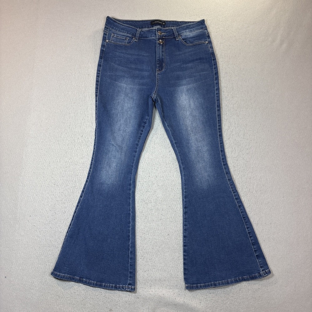 Flying Banana Jeans Women 12S‎ Blue High-Rise Flare Double Button Bell Bottom